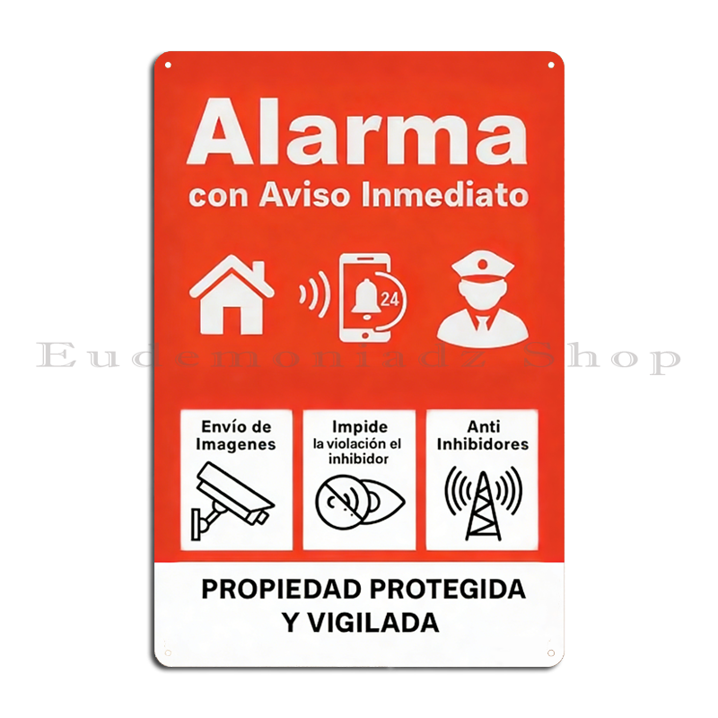 Smart Home Security System - Placa de Metal Retrô com Sistema