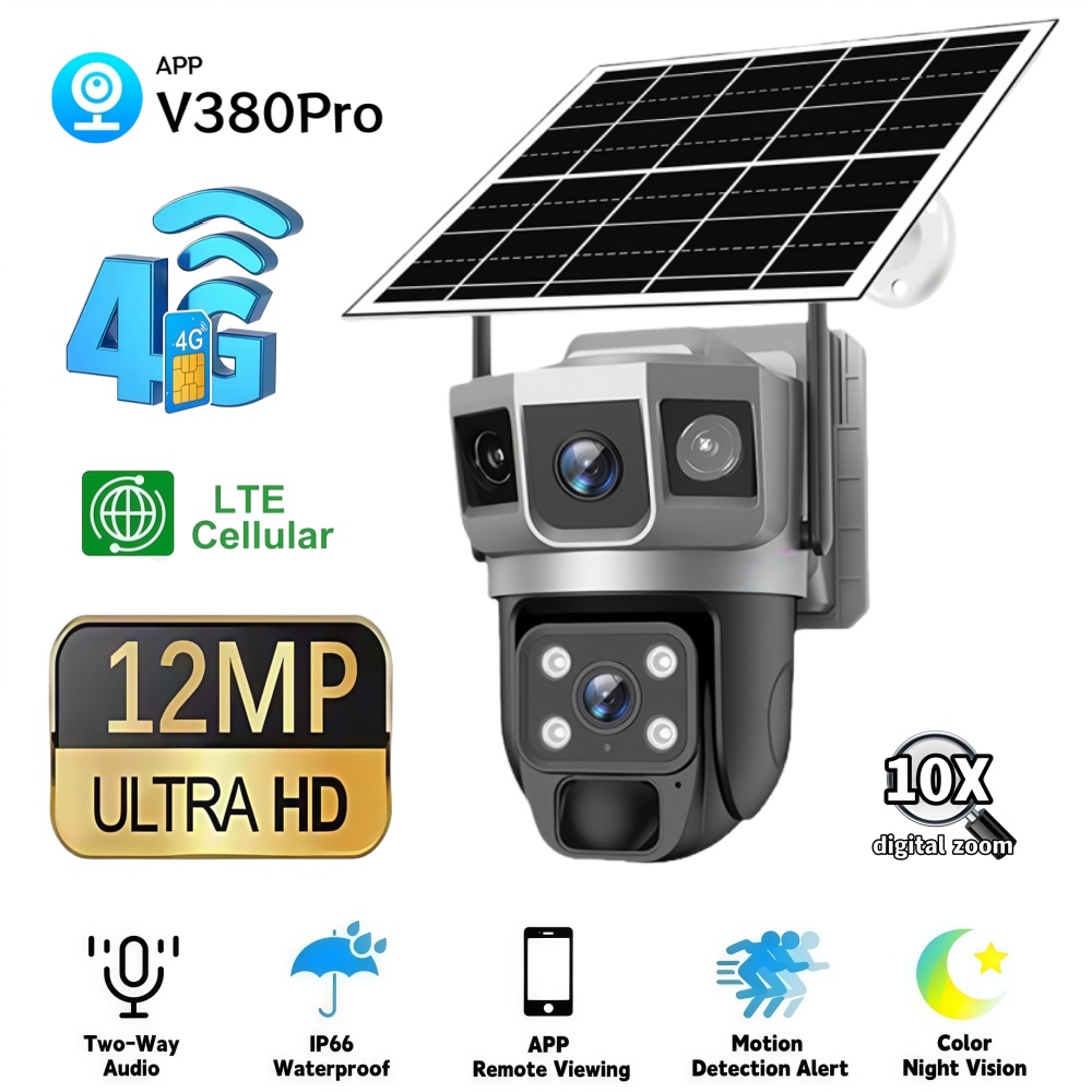 Smart Home Security System - Câmera de Vigilância Solar Externa 4G